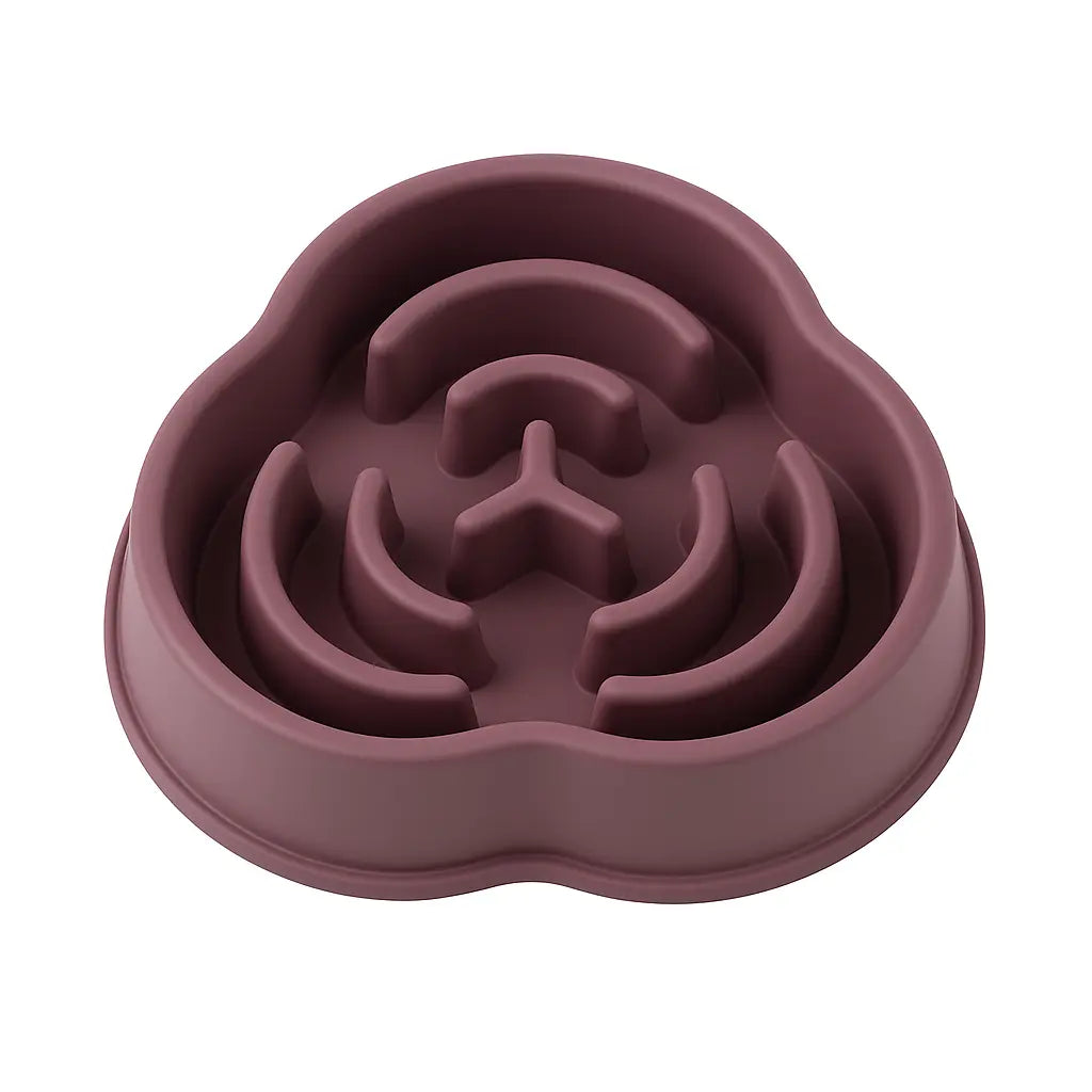 Purple slow feeder bowl with swirl pattern to reduce eating speed