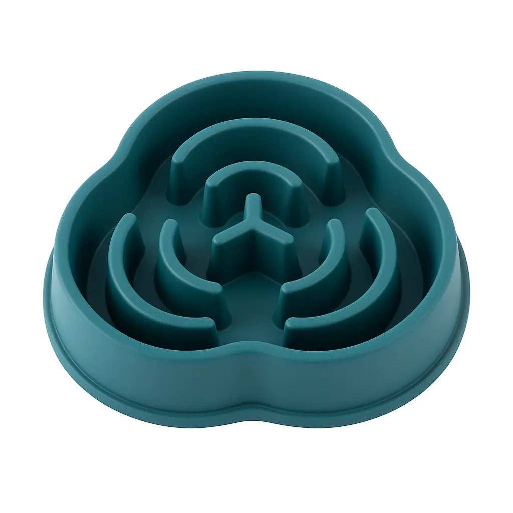 Green anti-choke dog bowl with spiral interior for portion control